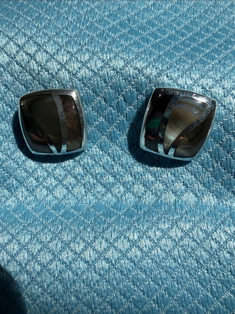 Silver Black Mother-of-Pearl Square Stud Earrings - 925 Silver